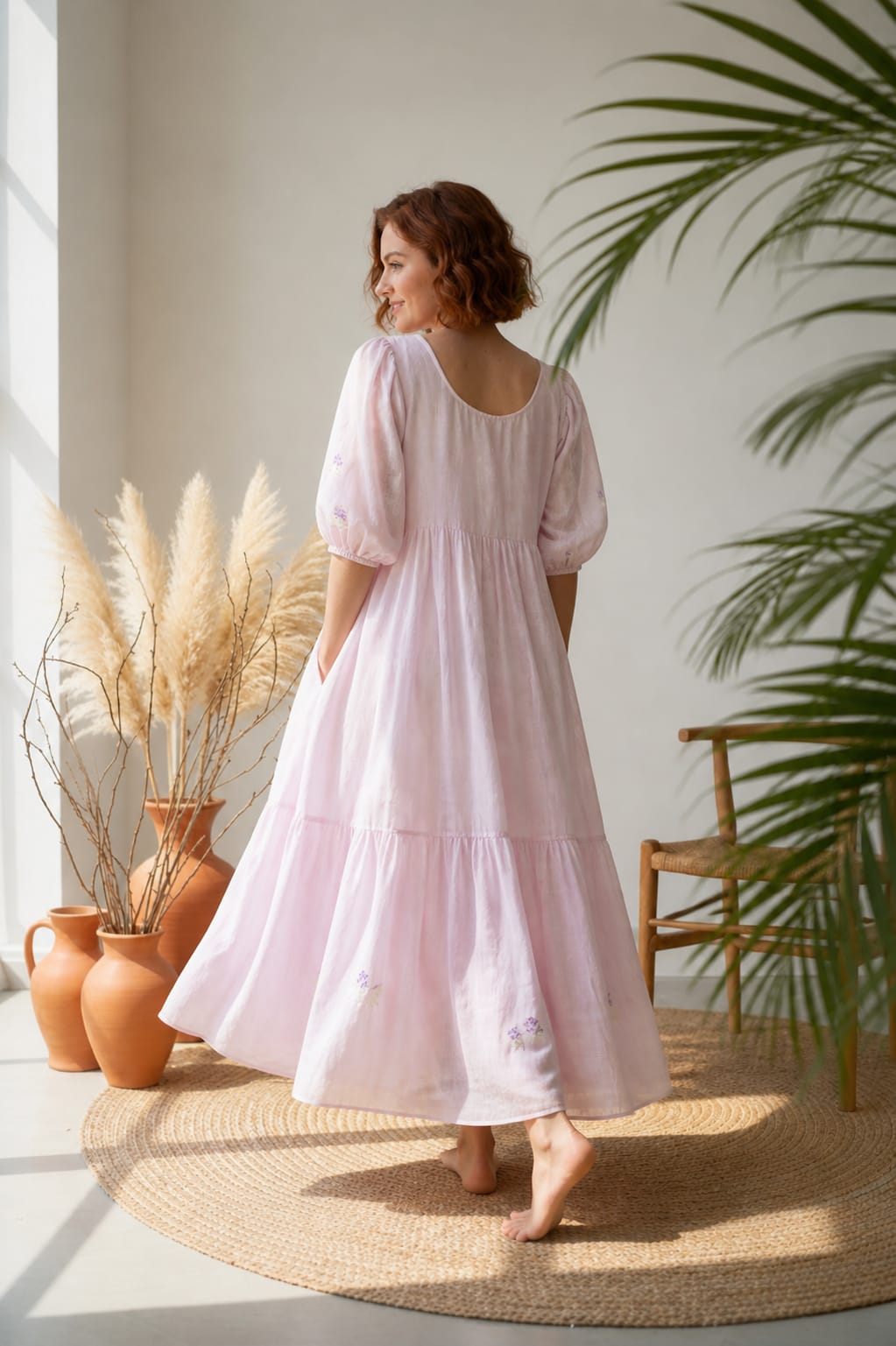 Pink puffed sleeves